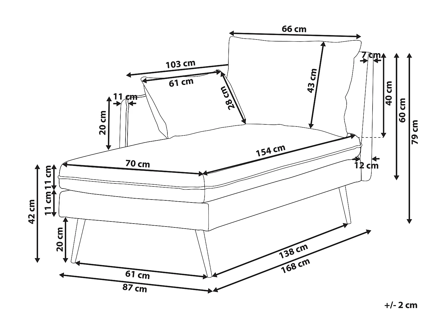 Chaise longue côté droit YERRES Tissu Gris