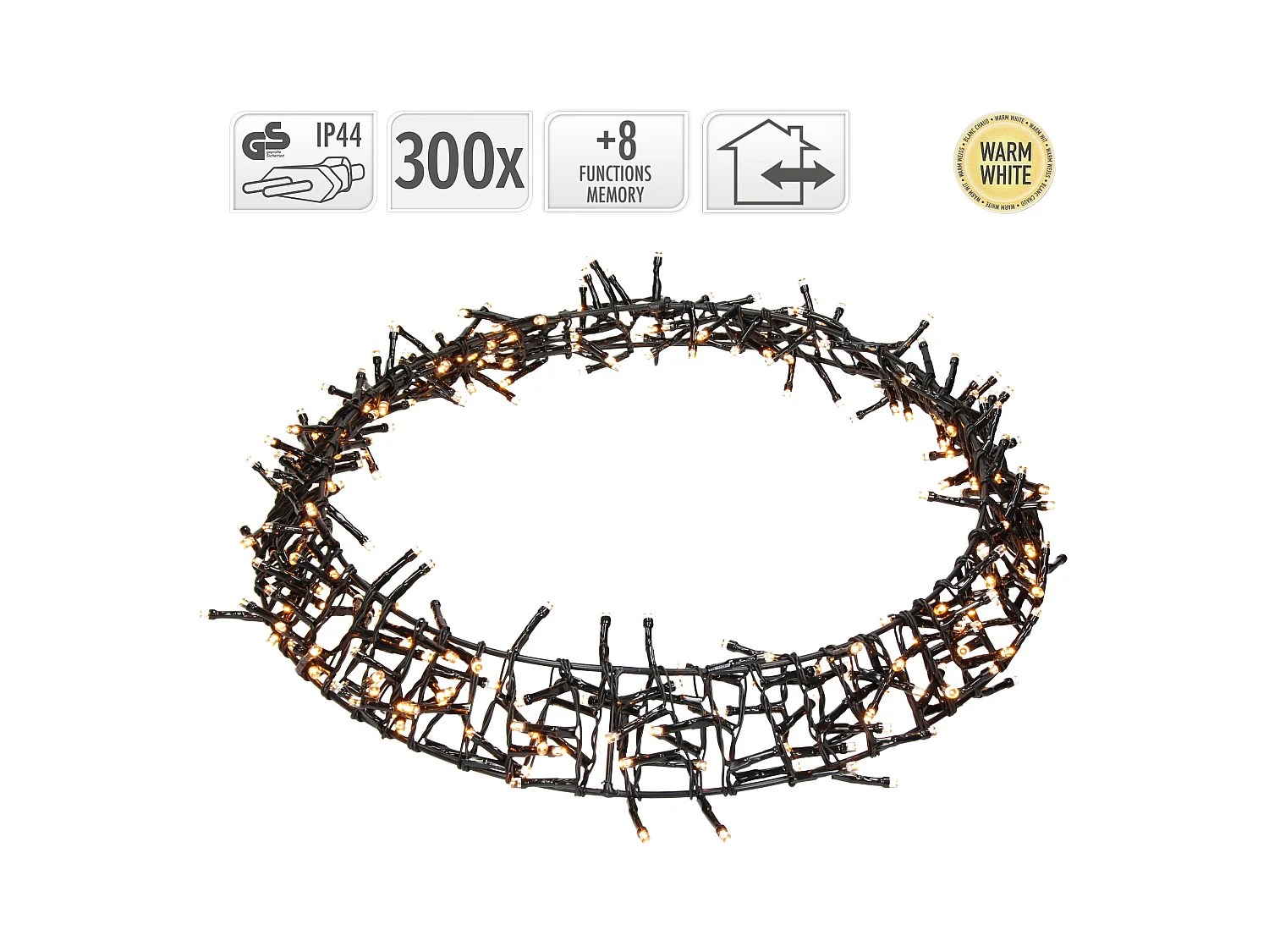 ECD Germany LED Lichterkranz Ø38cm, 300 LEDs, Warmweiß, 8 Modi, IP44 Innen/Außen, Türkranz Fensterkranz Hängekranz Ring Weihnachten Weihnachtsdeko