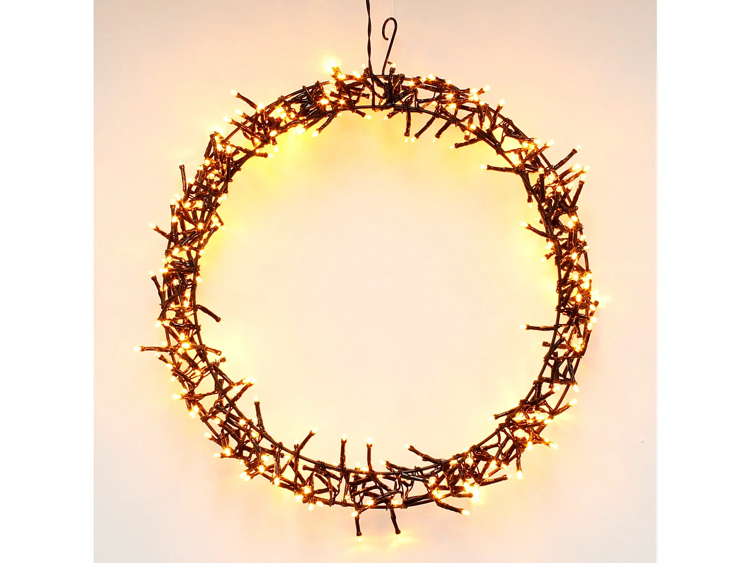 Couronne lumineuse suspendue Ø38cm 300 LEDs blanc chaud en métal ronde 8 modes d'éclairage protection IP44 décoration festive de Noël anneau de porte