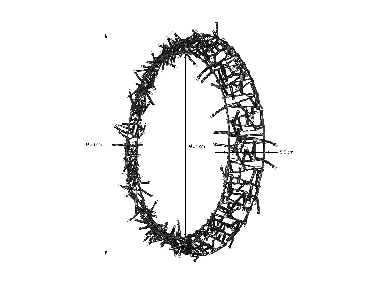 Couronne lumineuse suspendue Ø38cm 300 LEDs blanc chaud en métal ronde 8 modes d'éclairage protection IP44 décoration festive de Noël anneau de porte