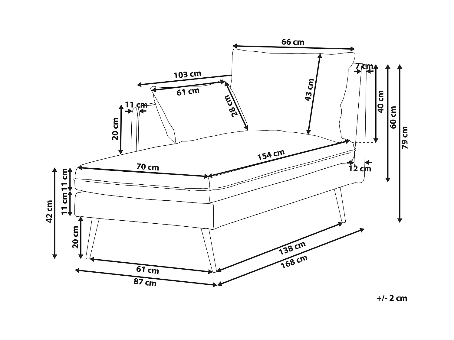 Chaise longue côté droit YERRES Tissu Orange