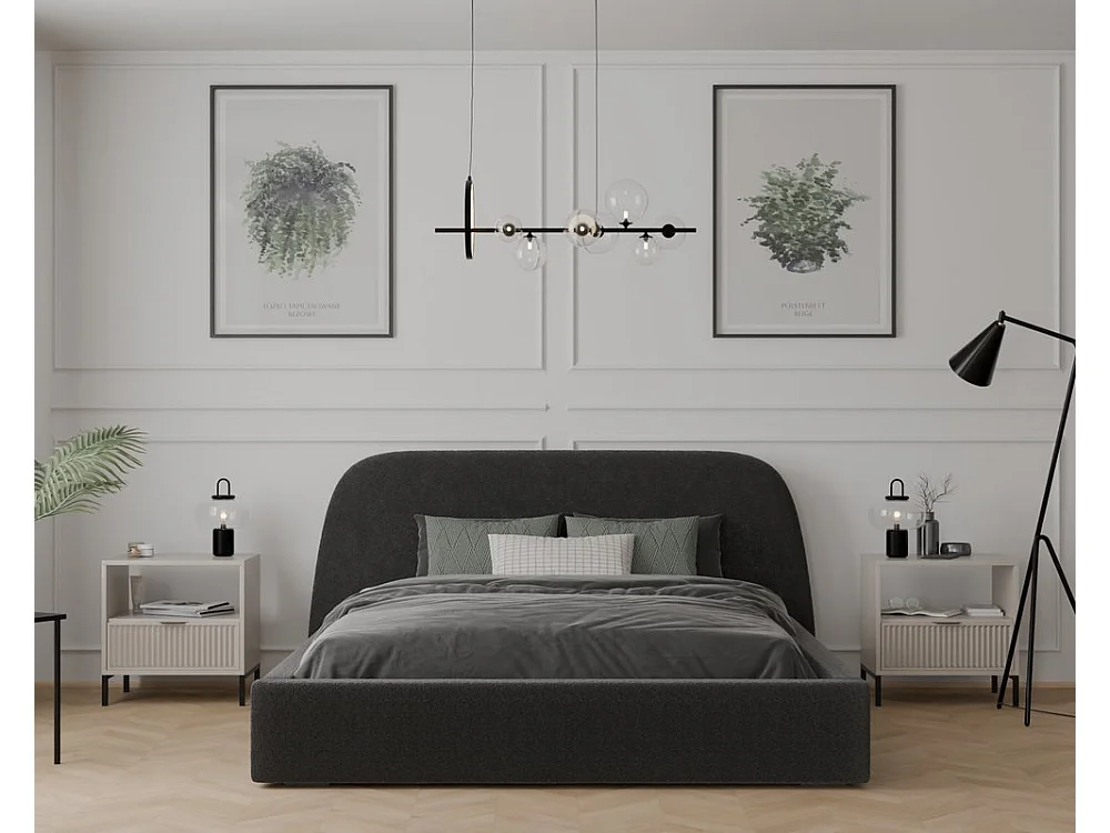 Lit tapissé CLOUD avec coffre de rangement pour la literie | 160x200 Gris anthracite