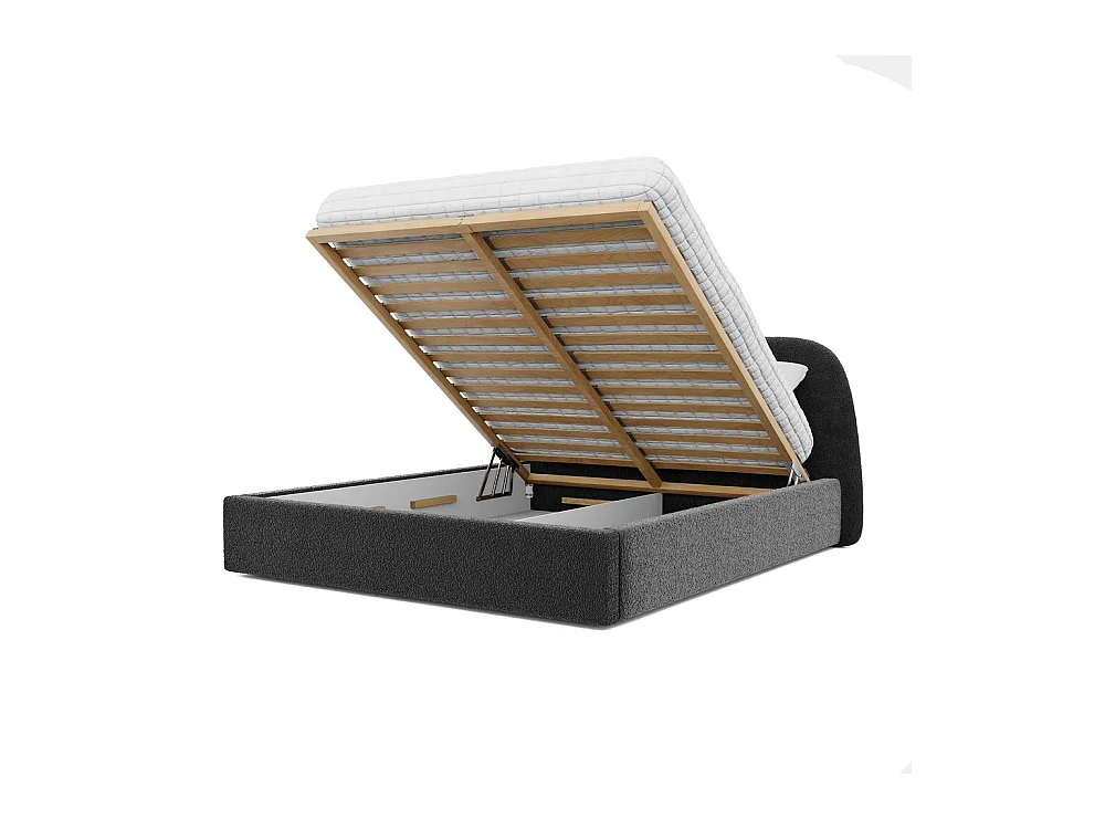 Lit tapissé CLOUD avec coffre de rangement pour la literie | 140x200 Gris anthracite