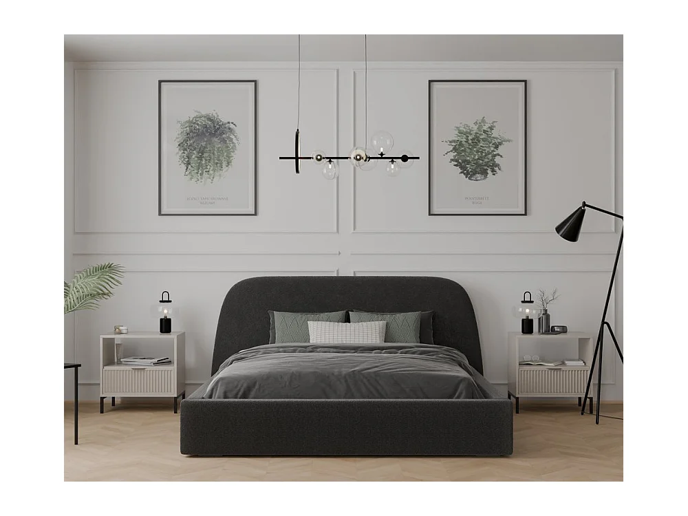 Lit tapissé CLOUD avec coffre de rangement pour la literie | 140x200 Gris anthracite