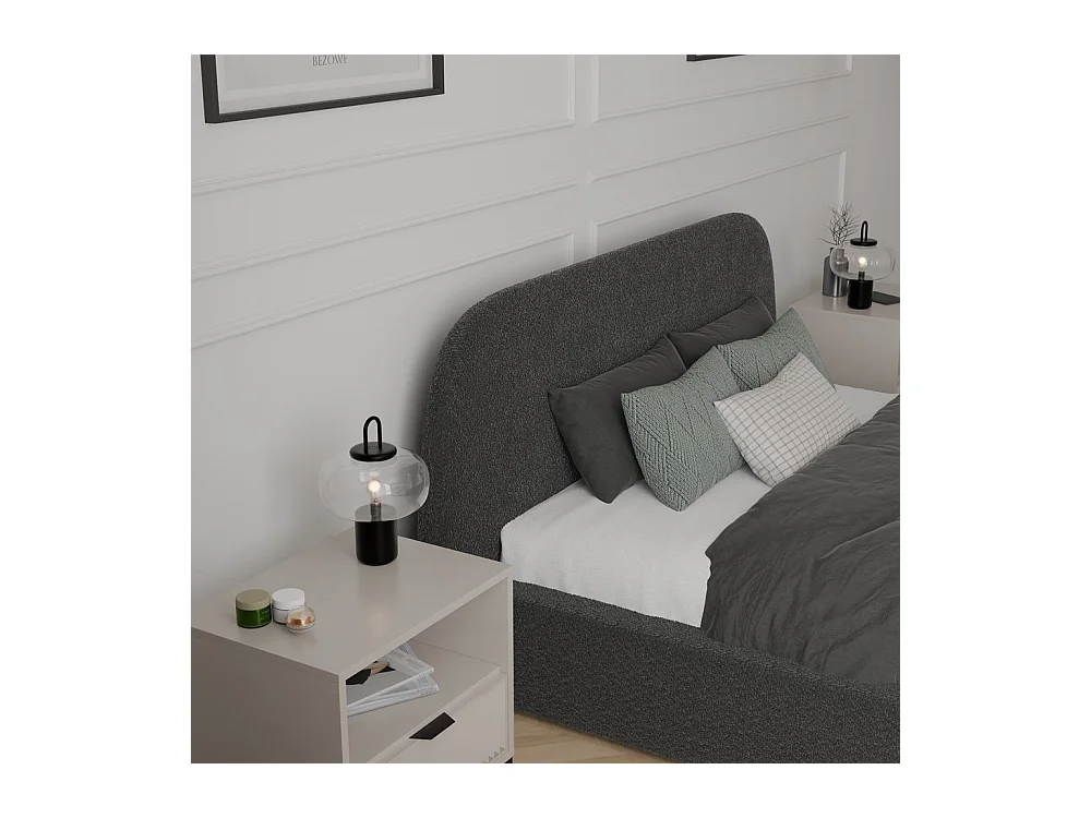 Lit tapissé CLOUD avec coffre de rangement pour la literie | 140x200 Gris anthracite