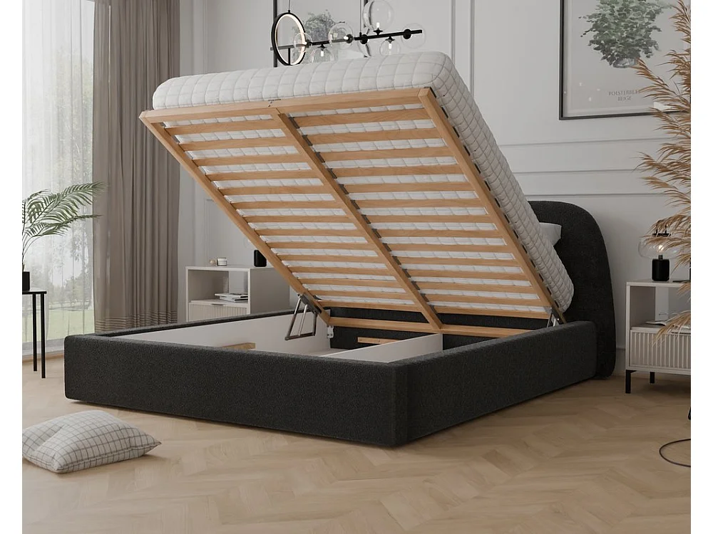 Lit tapissé CLOUD avec coffre de rangement pour la literie | 140x200 Gris anthracite
