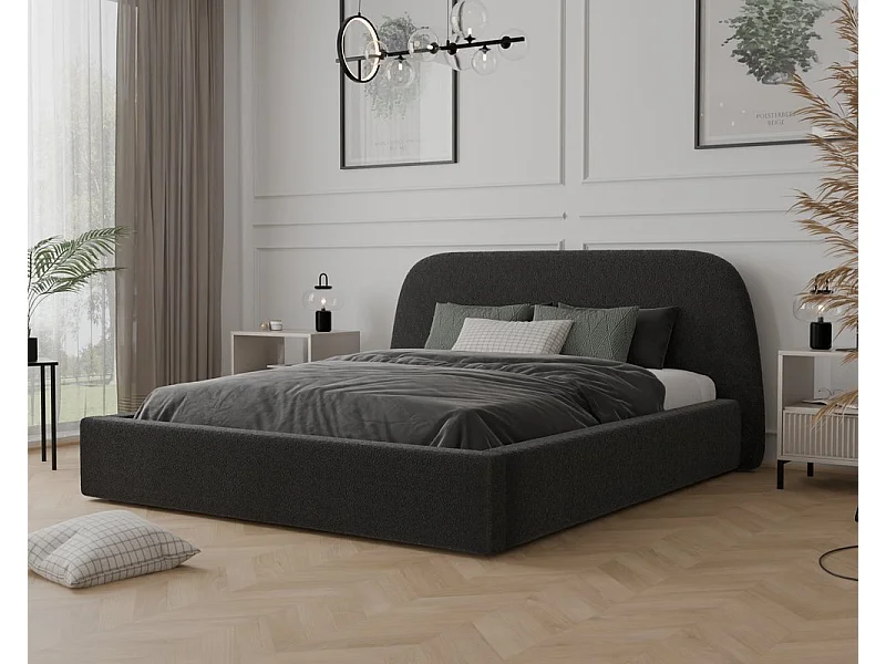 Lit tapissé CLOUD avec coffre de rangement pour la literie | 140x200 Gris anthracite