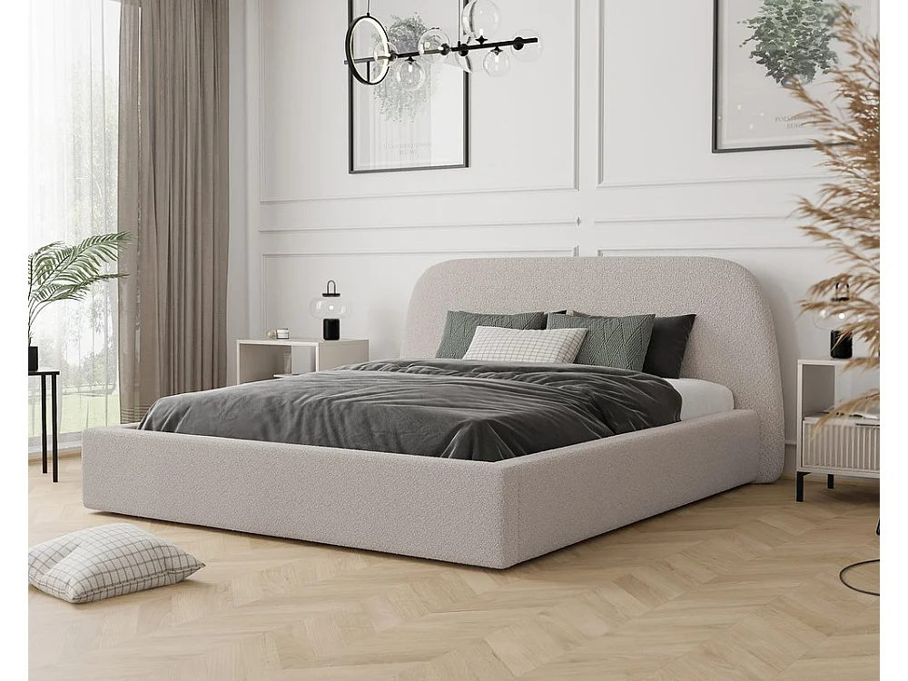 Lit tapissé CLOUD avec coffre de rangement pour la literie | 160x200 Rose poudré