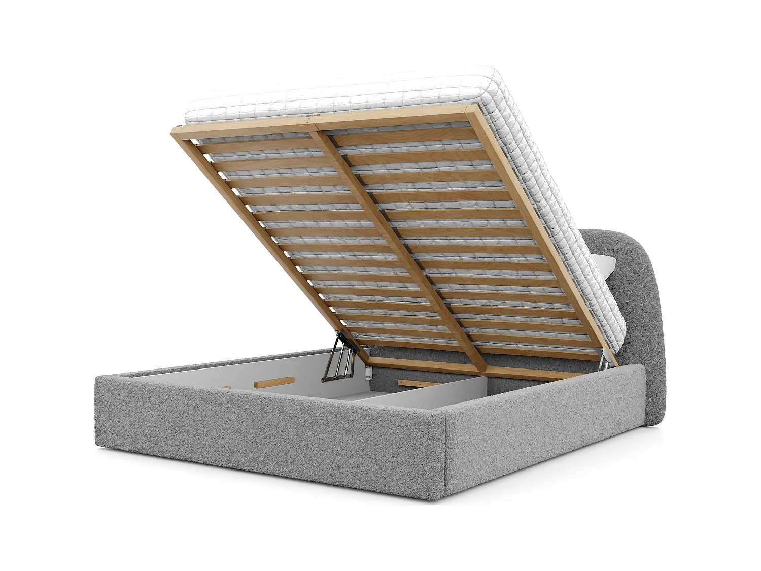 Lit tapissé CLOUD avec coffre de rangement pour la literie | 160x200 Gris