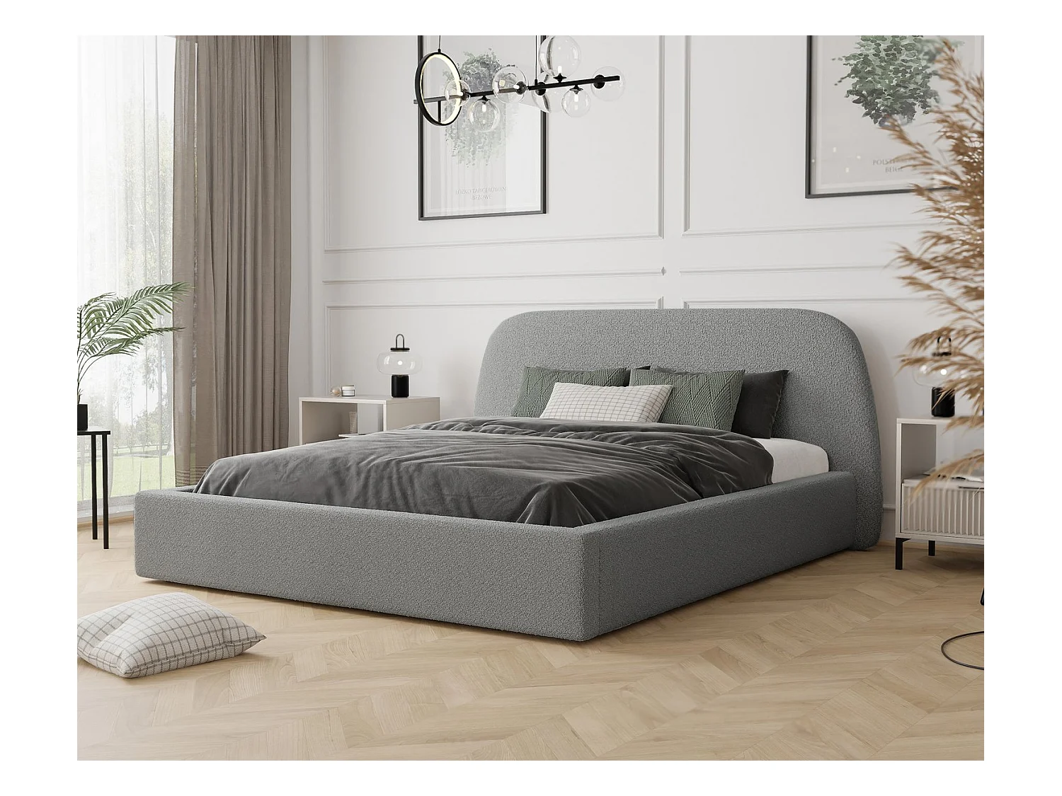 Lit tapissé CLOUD avec coffre de rangement pour la literie | 180x200 Gris