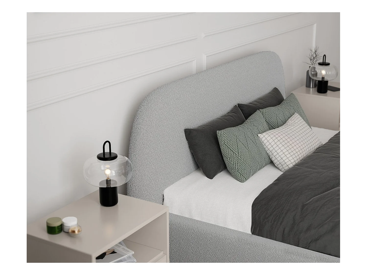 Lit tapissé CLOUD avec coffre de rangement pour la literie | 180x200 Gris