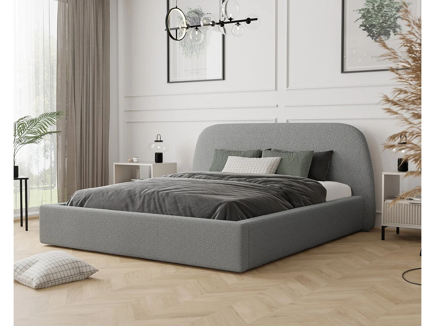 Lit tapissé CLOUD avec coffre de rangement pour la literie | 180x200 Gris