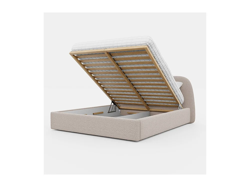 Lit tapissé CLOUD avec coffre de rangement pour la literie | 140x200 Rose poudré