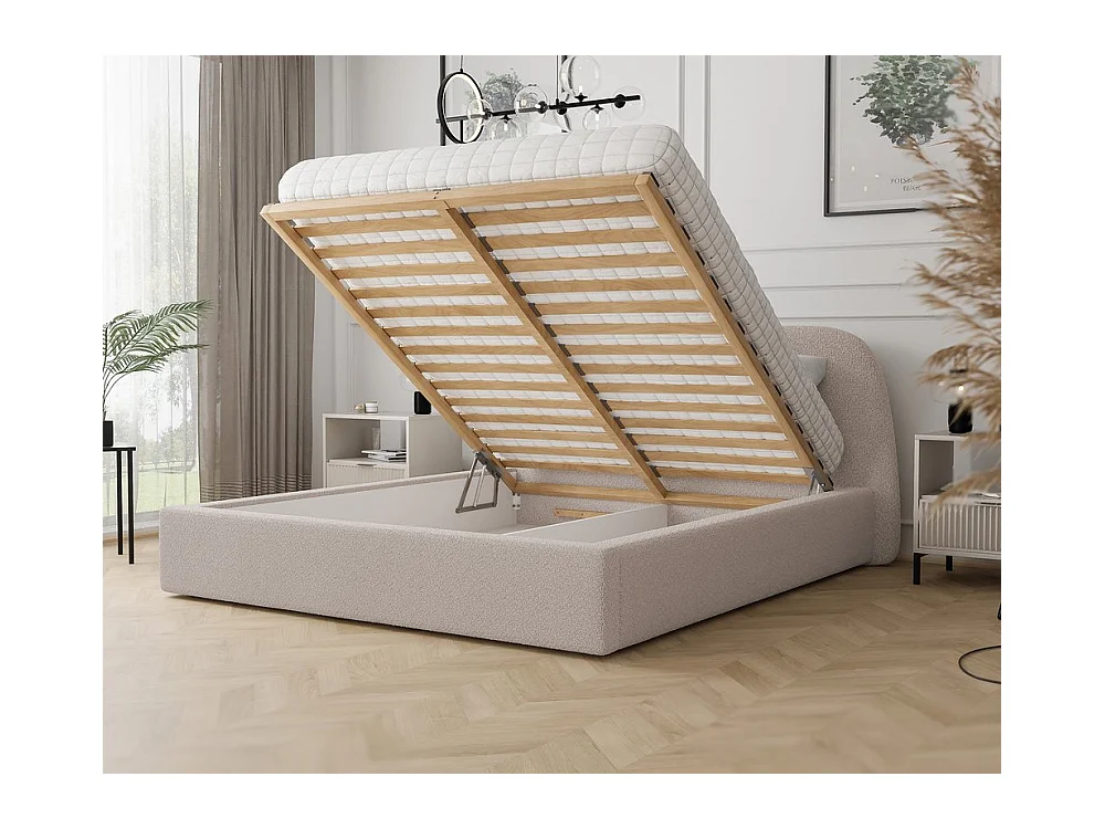 Lit tapissé CLOUD avec coffre de rangement pour la literie | 140x200 Rose poudré