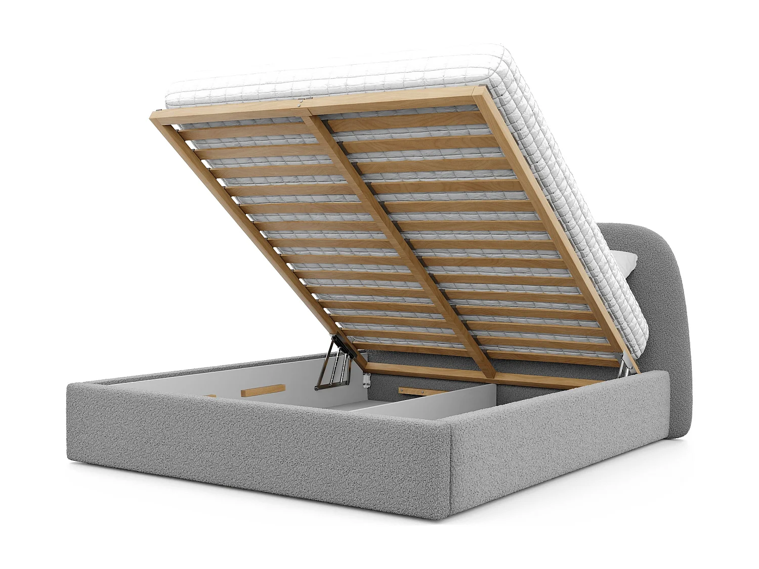 Lit tapissé CLOUD avec coffre de rangement pour la literie | 140x200 Gris