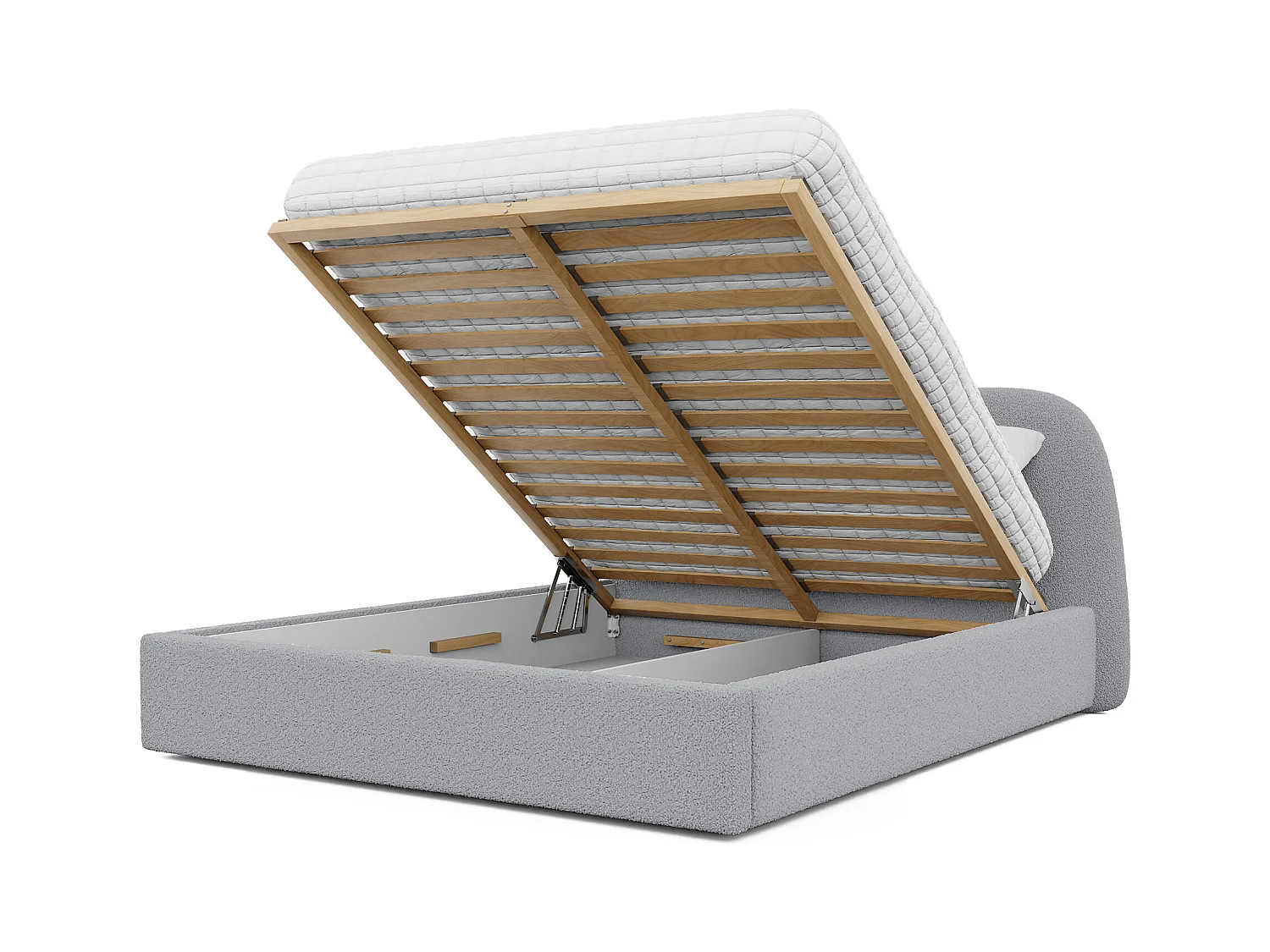 Lit tapissé CLOUD avec coffre de rangement pour la literie | 160x200 Gris