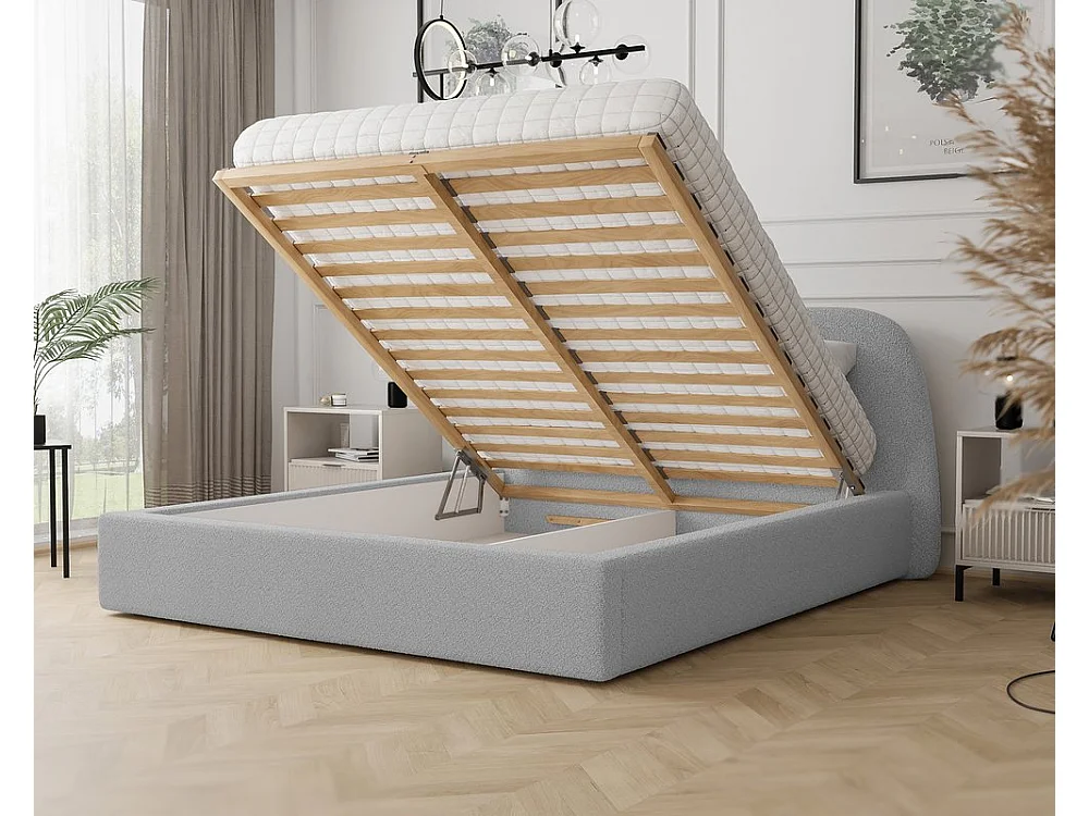 Lit tapissé CLOUD avec coffre de rangement pour la literie | 160x200 Gris