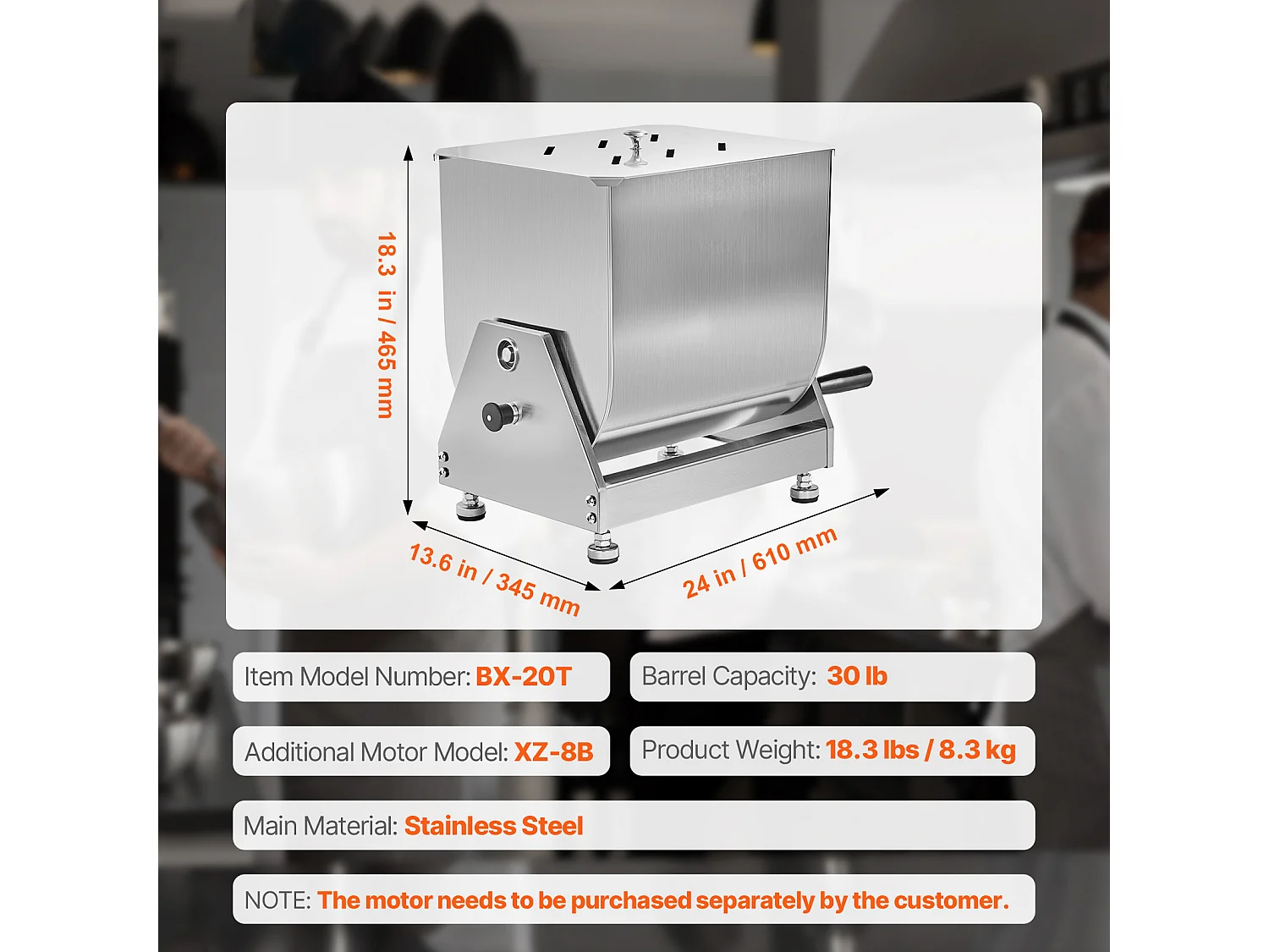 Mezclador de Carne SucceBuy, 30 L con Cubeta Basculante para la Transformación de la Carne Picada
