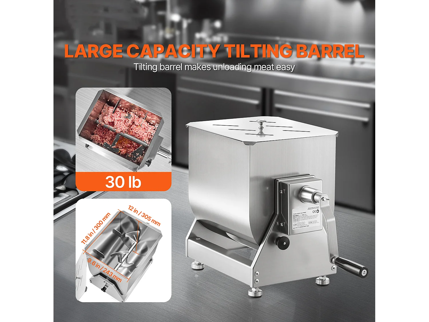 Mezclador de Carne SucceBuy, 30 L con Cubeta Basculante para la Transformación de la Carne Picada