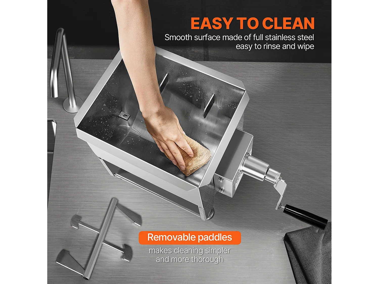 Mezclador de Carne Manual SucceBuy, 60 L para Carne Picada y Transformación, de Acero Inoxidable de Alta Calidad de Grado 201