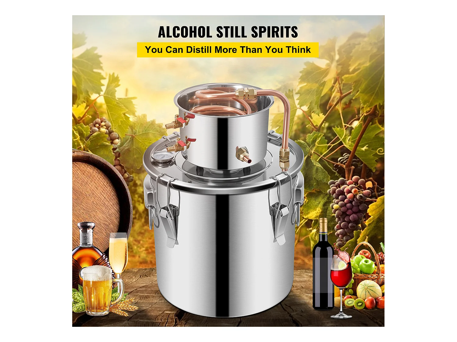 Distillateur d'Alcool Moonshine Still SucceBuy, 20.8 L, Kit de Distillerie, avec Pompe à Eau, pour Organiser des Réunions de Famille