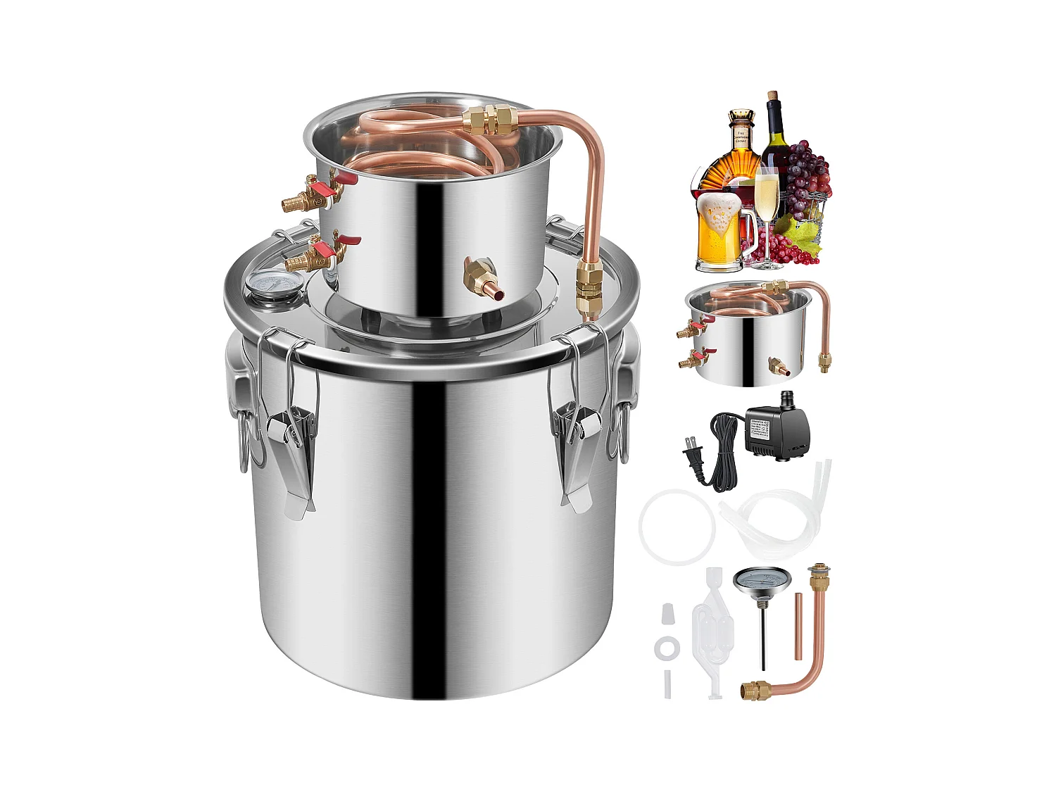 Distillateur d'Alcool Moonshine Still SucceBuy, 20.8 L, Kit de Distillerie, avec Pompe à Eau, pour Organiser des Réunions de Famille