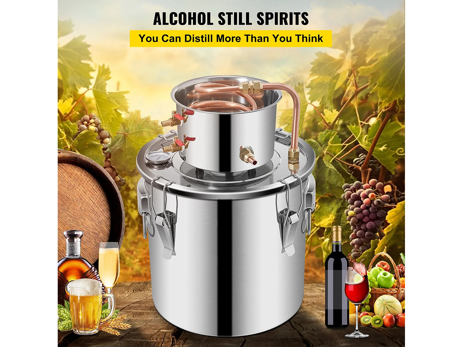 Distillateur d'Alcool Moonshine Still SucceBuy, 20.8 L, Kit de Distillerie, avec Pompe à Eau, pour Organiser des Réunions de Famille