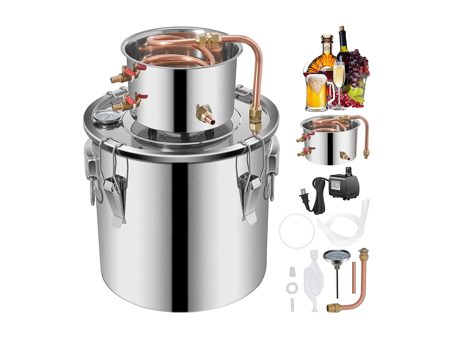 Distillateur d'Alcool Moonshine Still SucceBuy, 20.8 L, Kit de Distillerie, avec Pompe à Eau, pour Organiser des Réunions de Famille