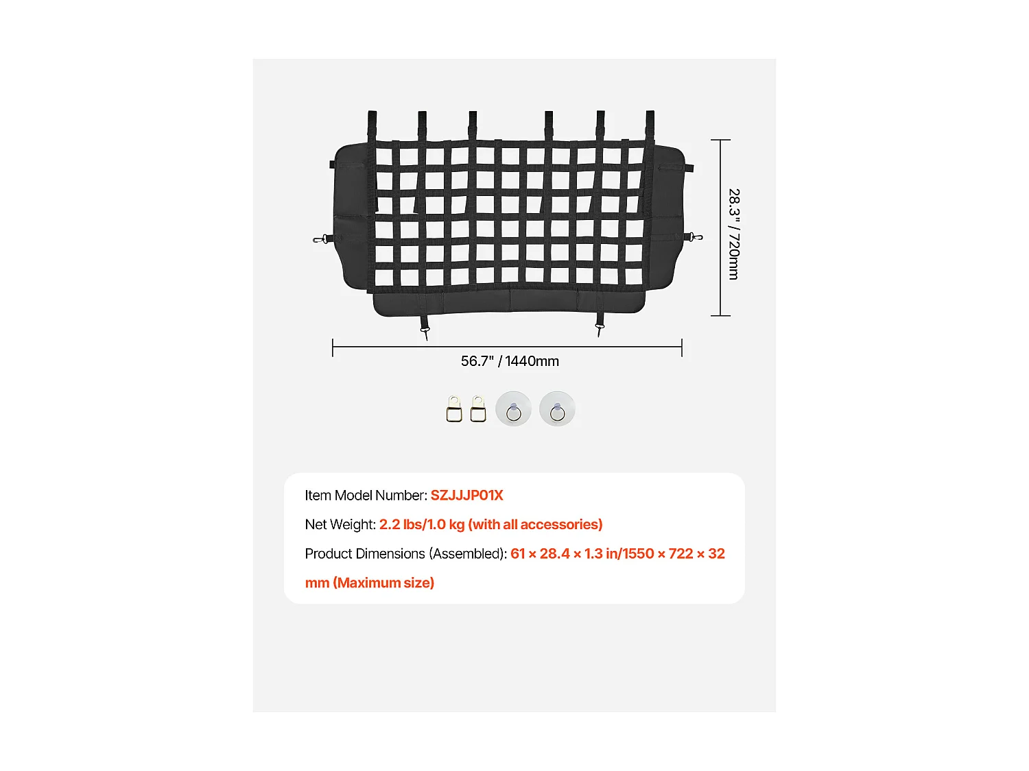 Autobarrière voor Honden SucceBuy, Geschikt voor Jeep Wrangler en JL (2018-2024), 144 x 72 x 0,8 cm