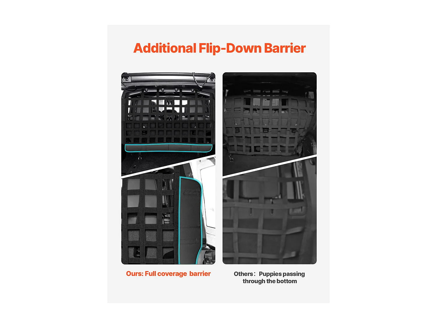 Autobarrière voor Honden SucceBuy, Geschikt voor Jeep Wrangler en JL (2018-2024), 144 x 72 x 0,8 cm