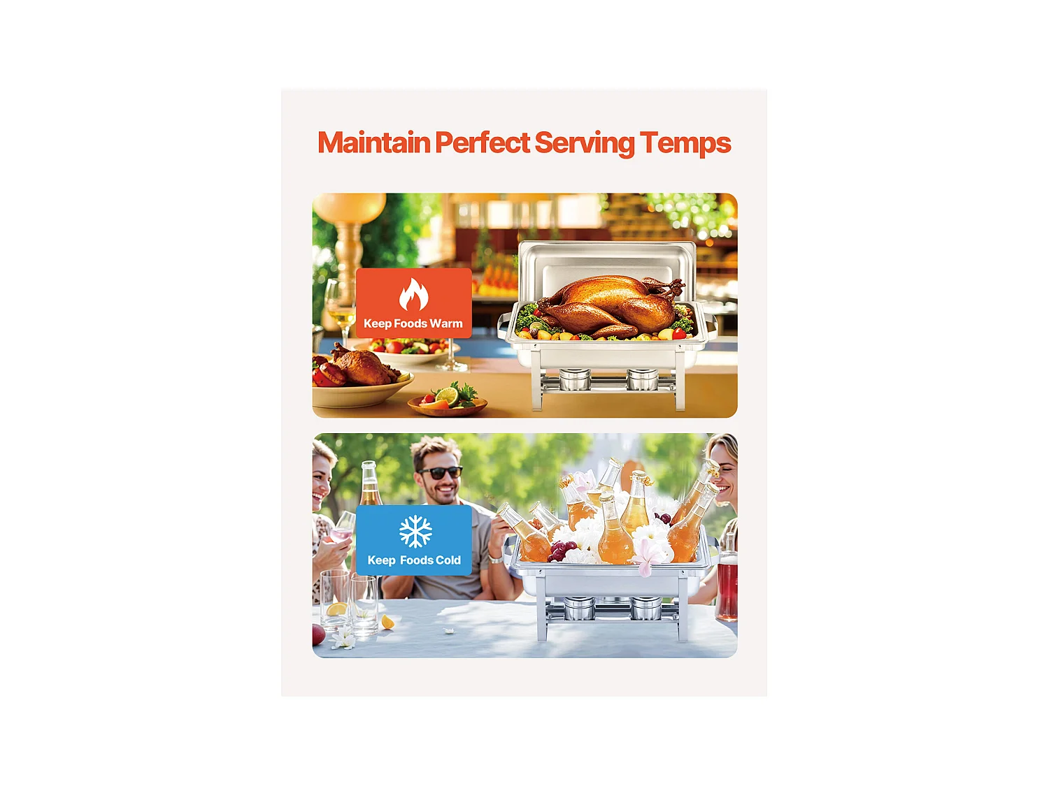 Speisenwärmer SucceBuy 4-teiliges, Rechteckiges Buffet-Chafing-Dish-Set (7.5 L) aus Edelstahl