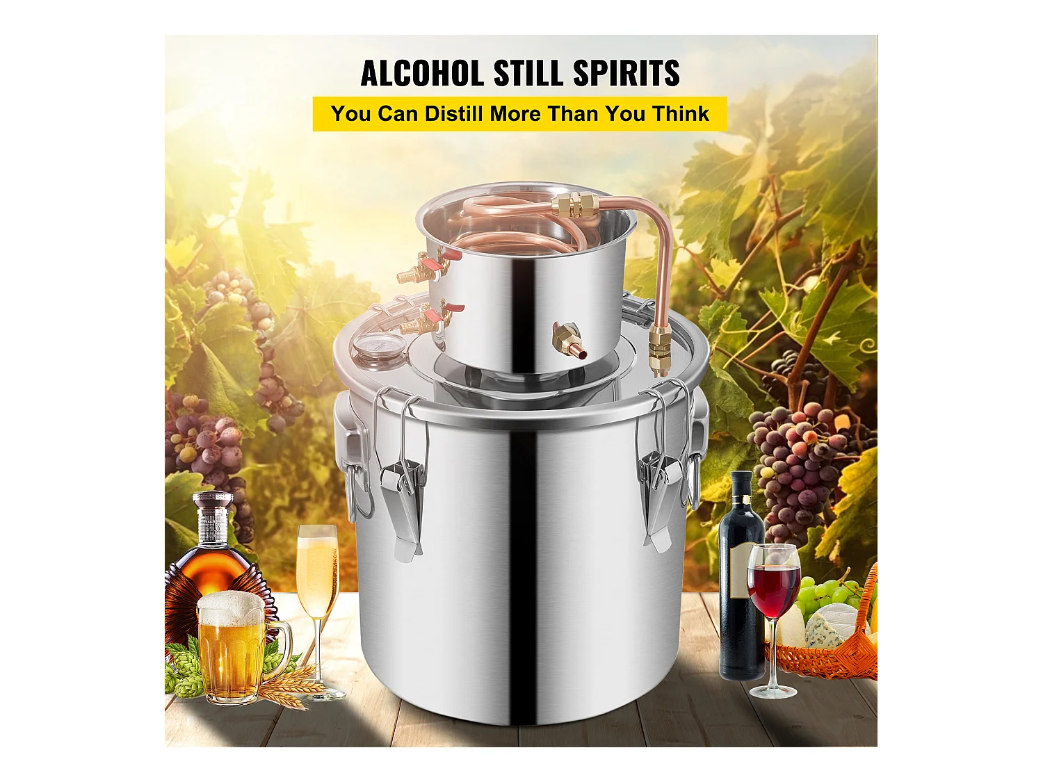 Distillateur d'Alcool SucceBuy 32 L, Équipement de Distillation d'Alcool en Acier Inoxydable
