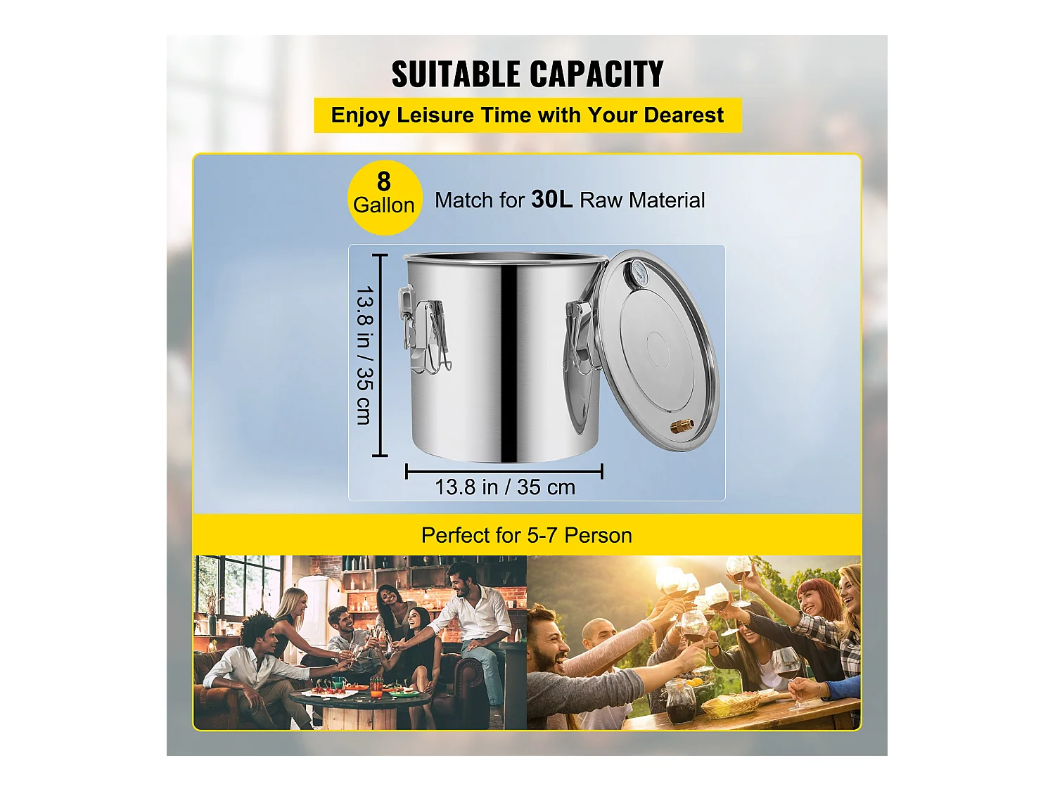 Distillateur d'Alcool SucceBuy 32 L, Équipement de Distillation d'Alcool en Acier Inoxydable