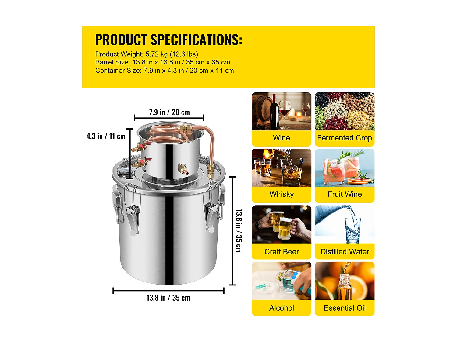 Distillateur d'Alcool SucceBuy 32 L, Équipement de Distillation d'Alcool en Acier Inoxydable