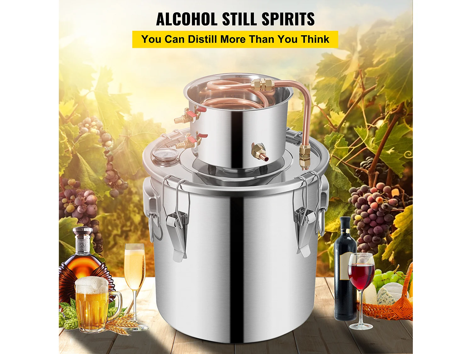 Distillateur d'Alcool SucceBuy 32 L, Équipement de Distillation d'Alcool en Acier Inoxydable