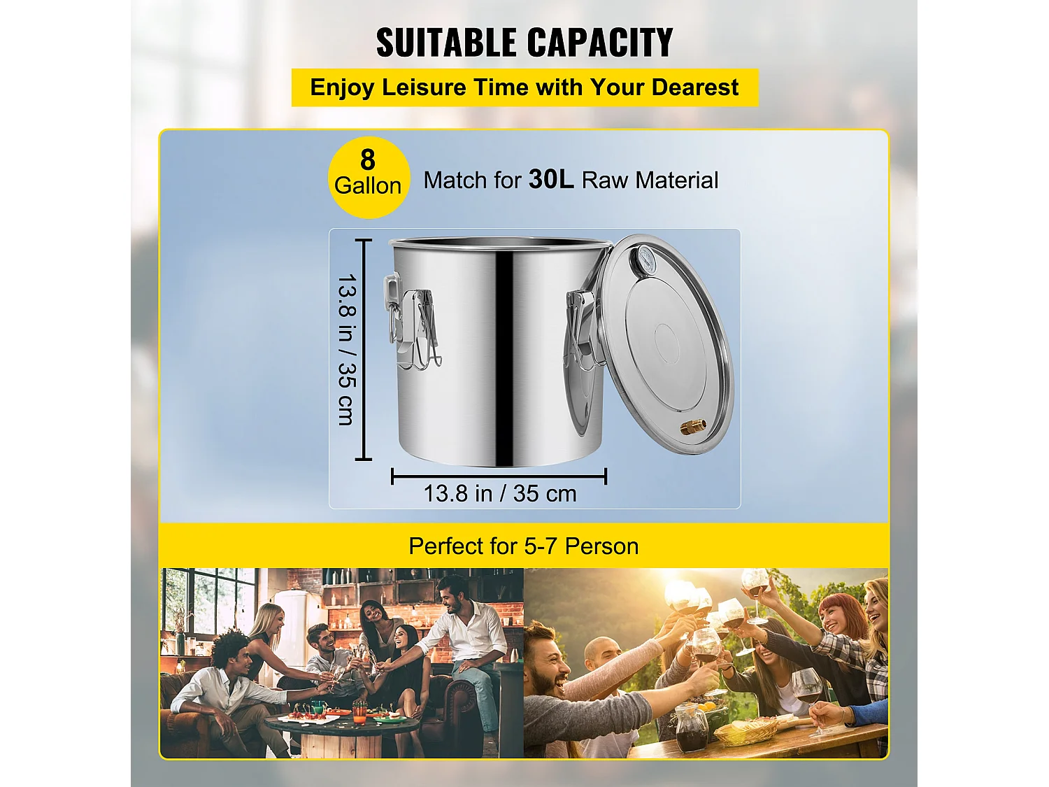 Distillateur d'Alcool SucceBuy 32 L, Équipement de Distillation d'Alcool en Acier Inoxydable