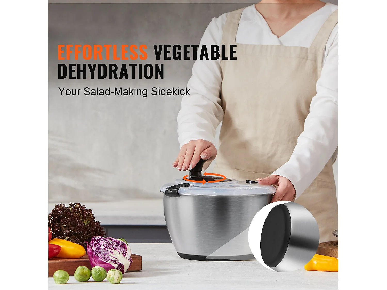 Essoreuse à Salade, SucceBuy Essoreuse à Salade en Acier Inoxydable 4,5 L, Séchoir à Légumes sans BPA