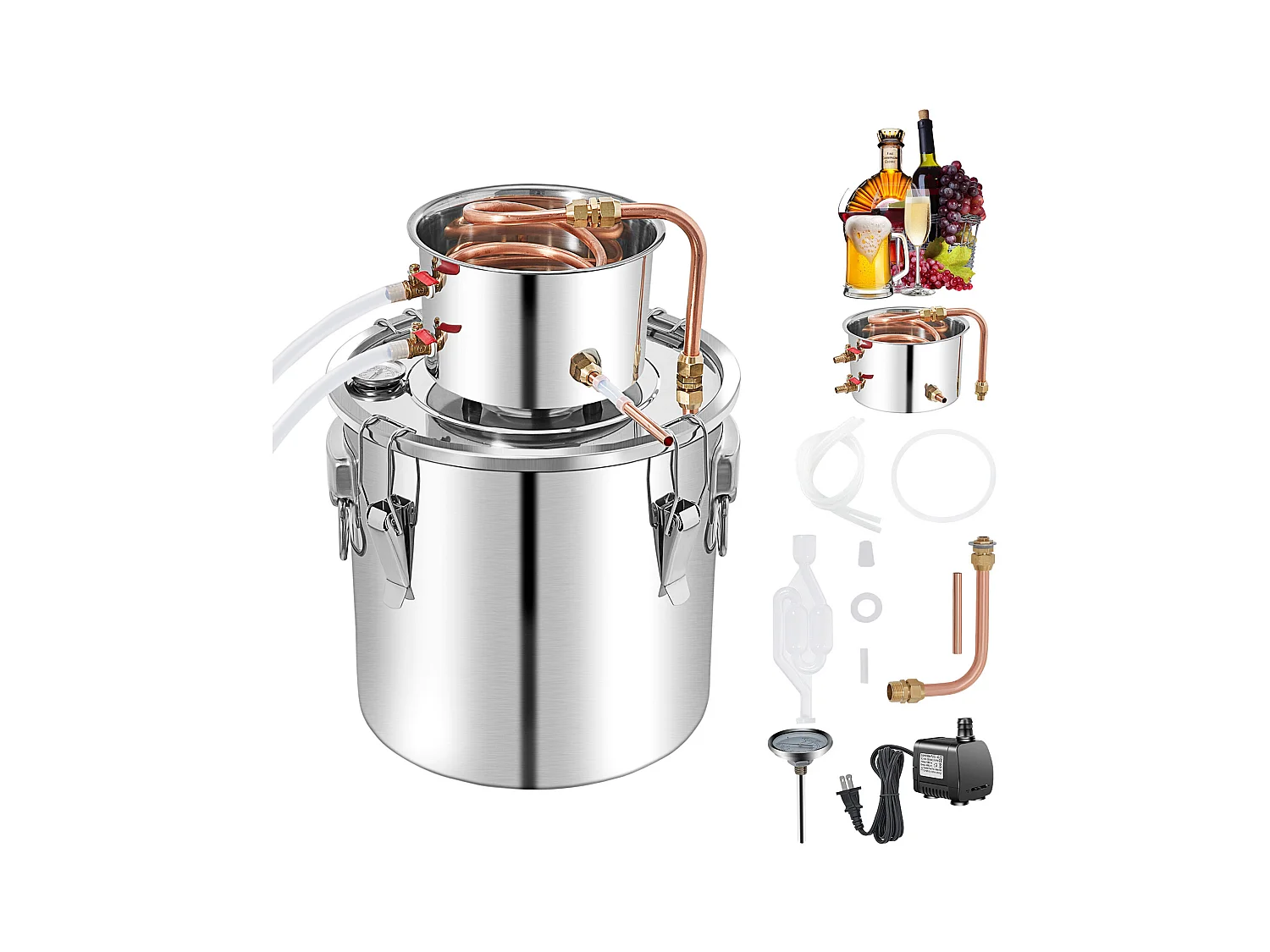 Distillateur d'Alcool SucceBuy, 50 L, Kit de Brassage de Distillateur d'Alcool en Acier Inoxydable avec Pompe à Eau