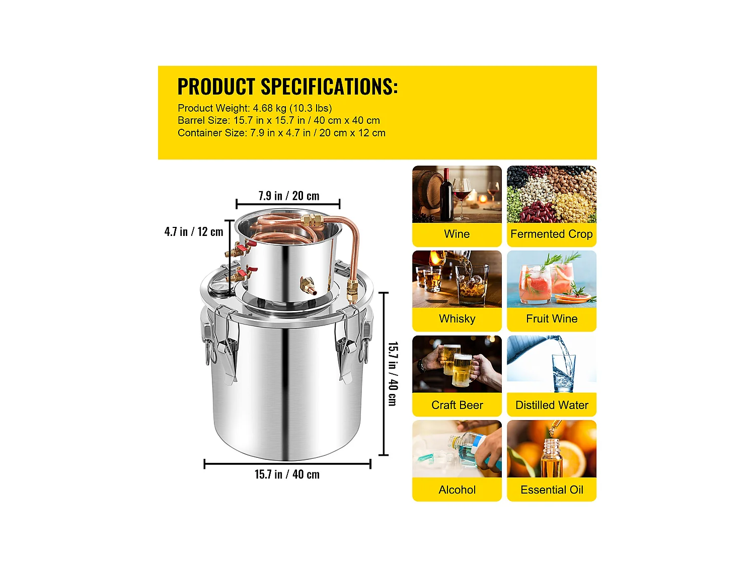 Distillateur d'Alcool SucceBuy, 50 L, Kit de Brassage de Distillateur d'Alcool en Acier Inoxydable avec Pompe à Eau