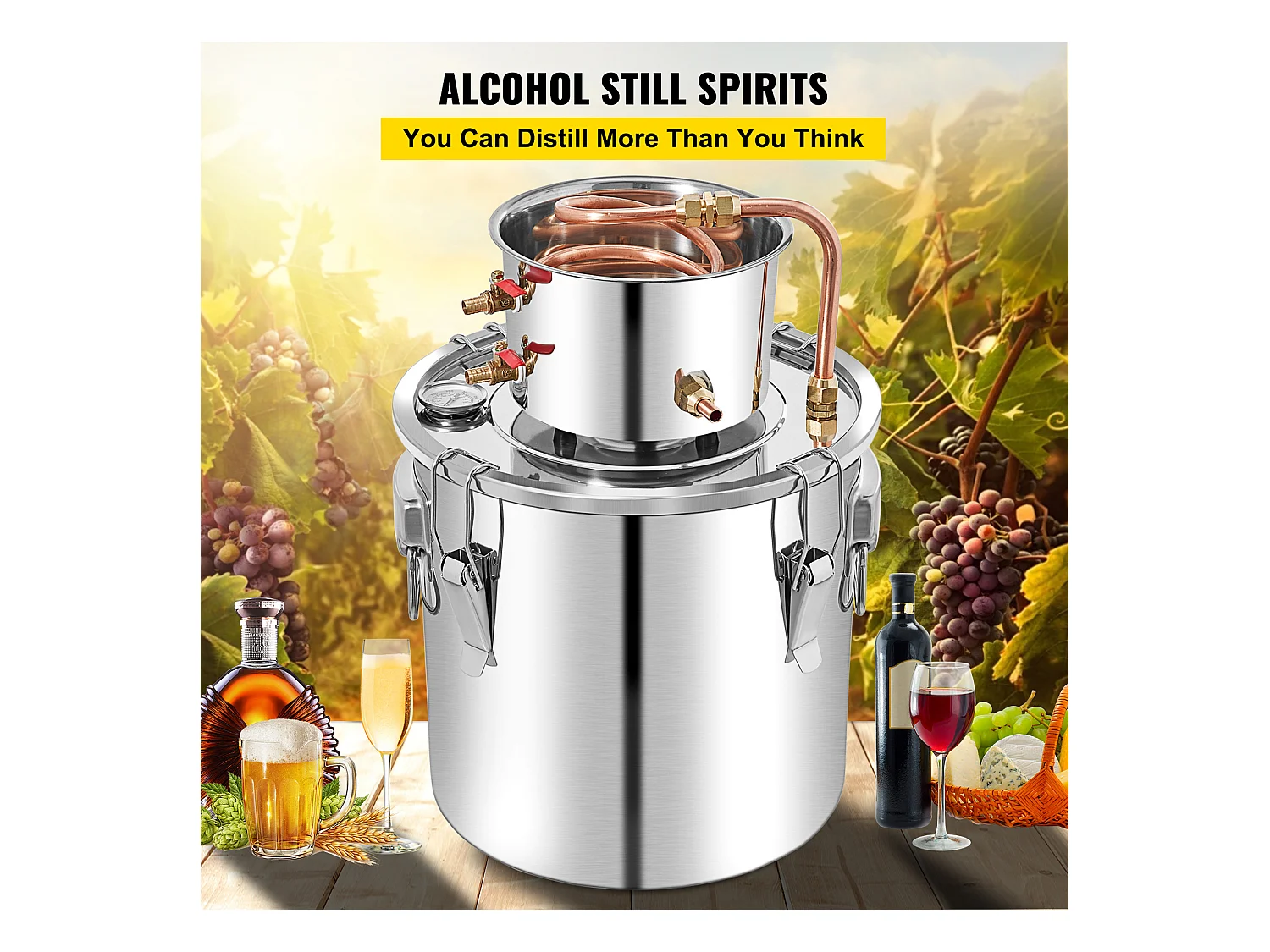 Distillateur d'Alcool SucceBuy, 50 L, Kit de Brassage de Distillateur d'Alcool en Acier Inoxydable avec Pompe à Eau