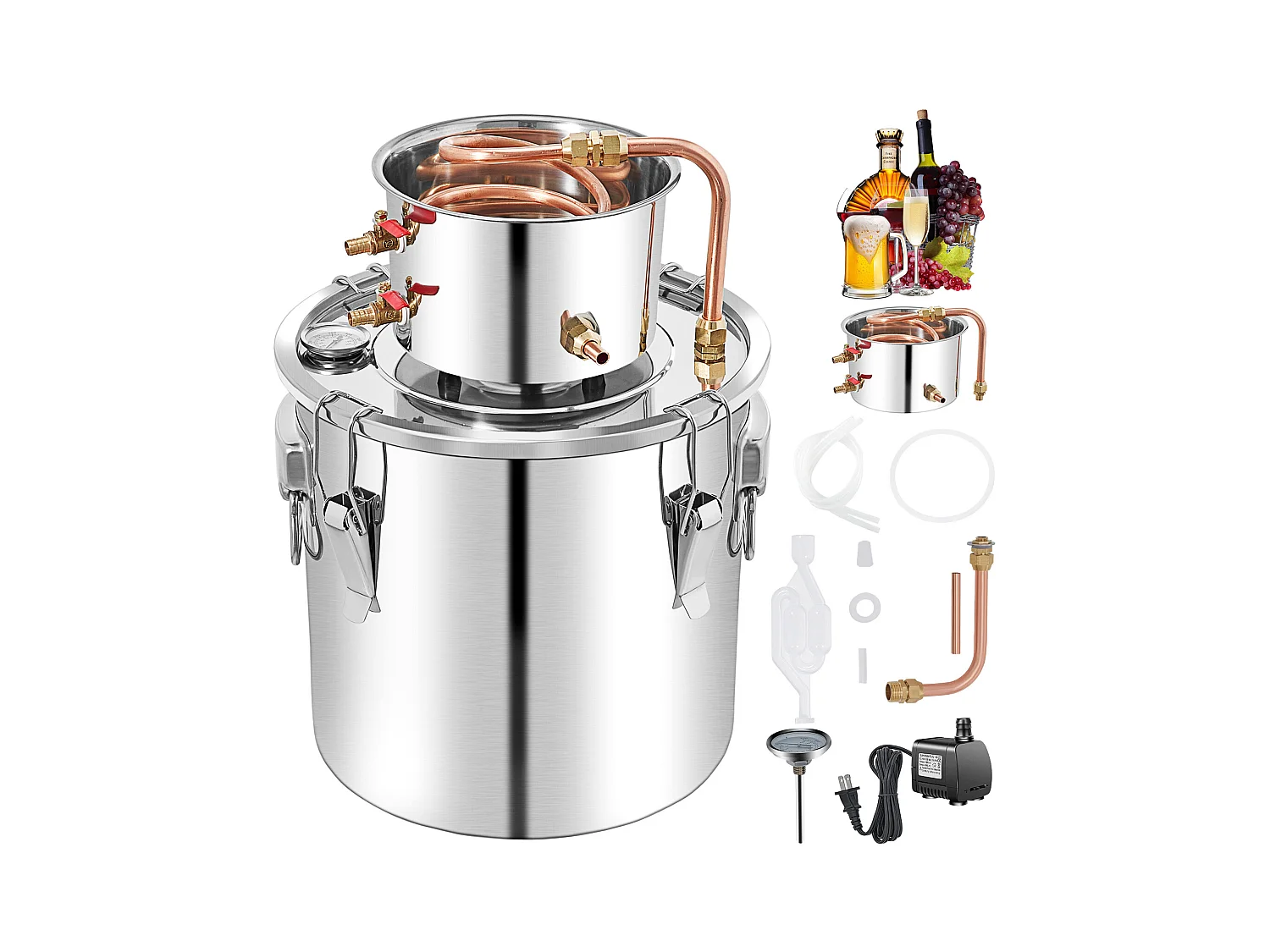 Distillateur d'Alcool SucceBuy, 50 L, Kit de Brassage de Distillateur d'Alcool en Acier Inoxydable avec Pompe à Eau