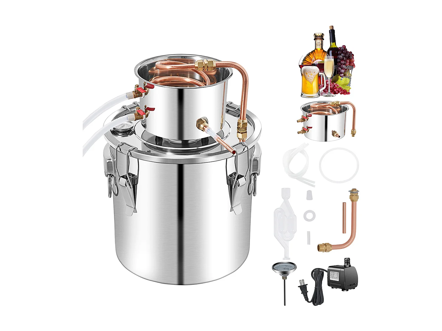 Distillateur d'Alcool SucceBuy, 50 L, Kit de Brassage de Distillateur d'Alcool en Acier Inoxydable avec Pompe à Eau