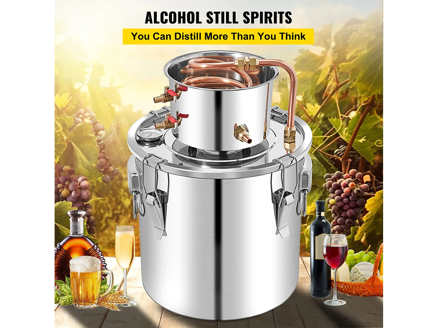 Distillateur d'Alcool SucceBuy, 50 L, Kit de Brassage de Distillateur d'Alcool en Acier Inoxydable avec Pompe à Eau