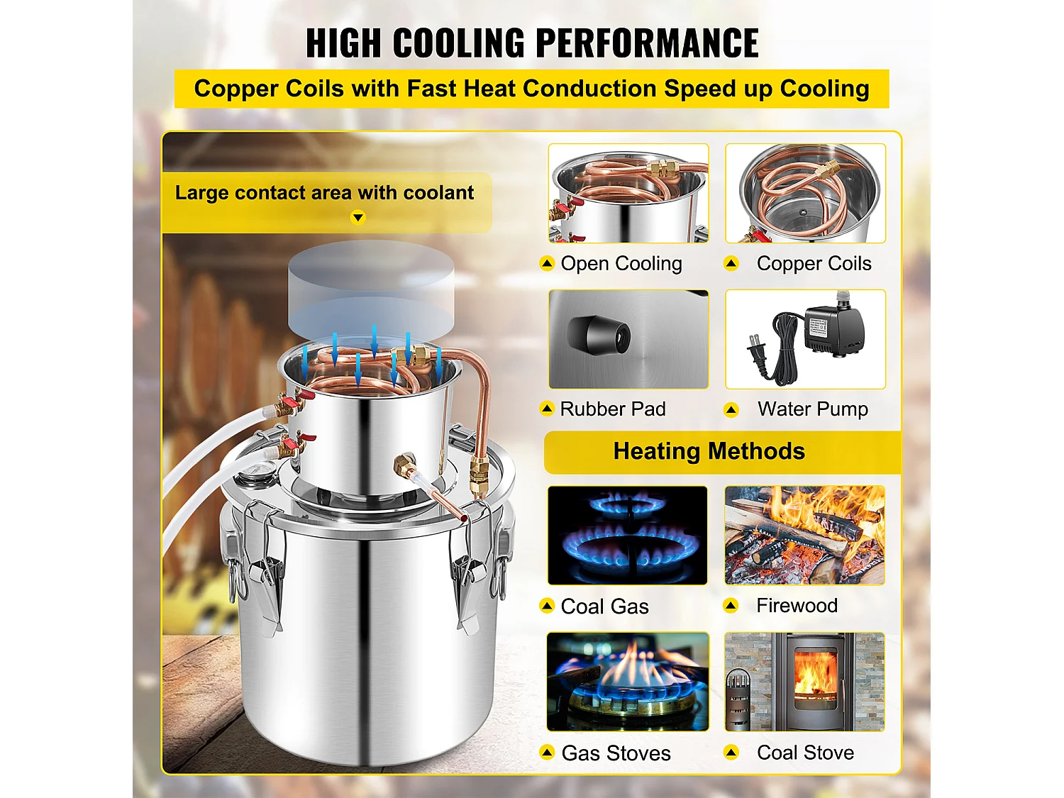 Distillateur d'Alcool SucceBuy, 50 L, Kit de Brassage de Distillateur d'Alcool en Acier Inoxydable avec Pompe à Eau