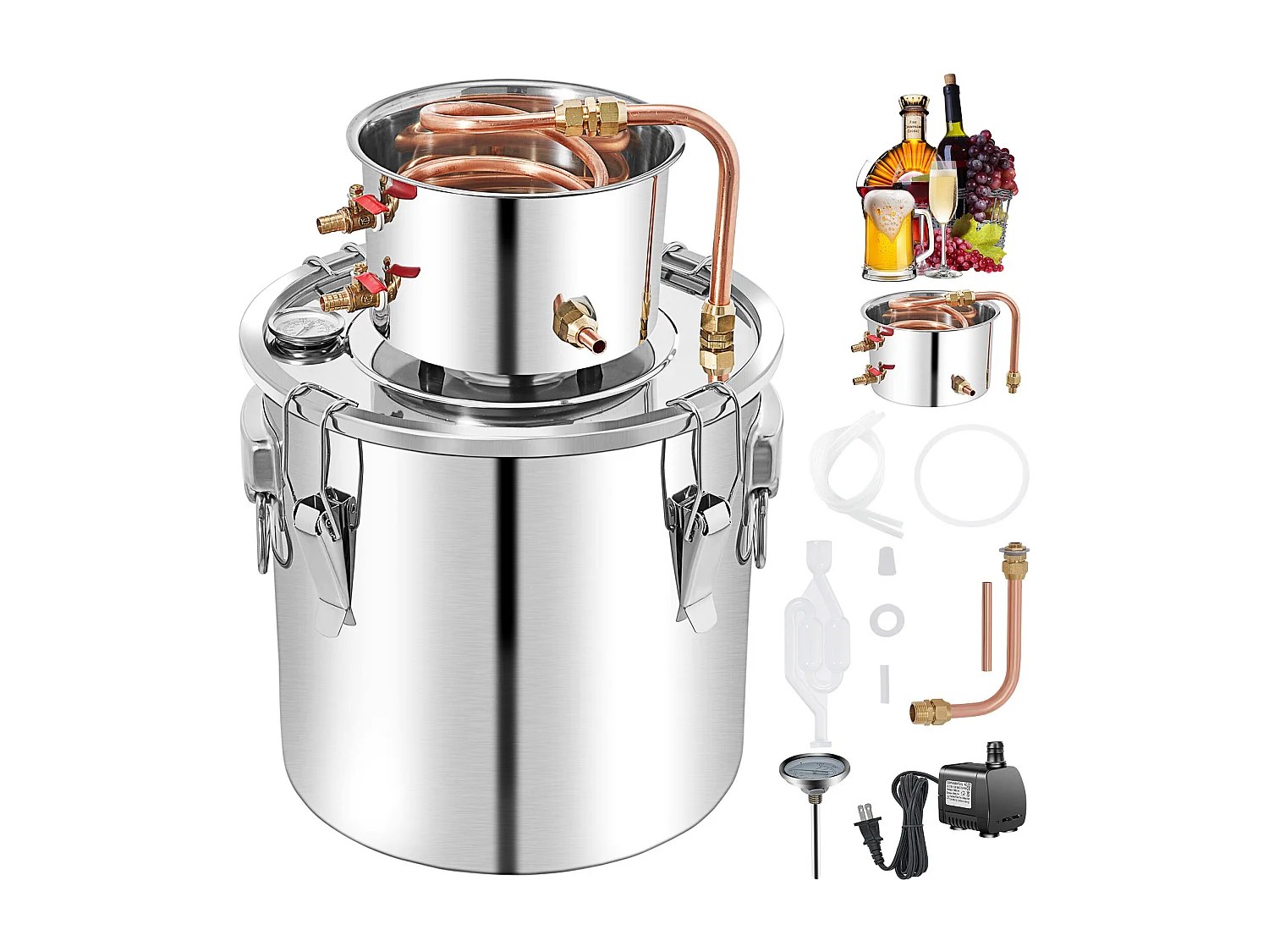 Distillateur d'Alcool SucceBuy, 50 L, Kit de Brassage de Distillateur d'Alcool en Acier Inoxydable avec Pompe à Eau