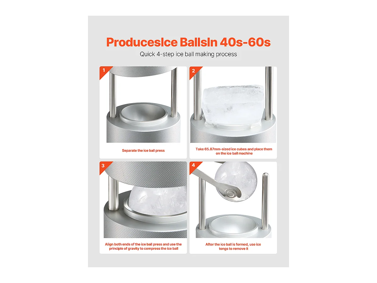 Forma de Gelo SucceBuy Prensa de Gelo, Kit de Máquina de Gelo de 5.3 cm para Uísque, Prata, Ideal para Bebidas e Festas