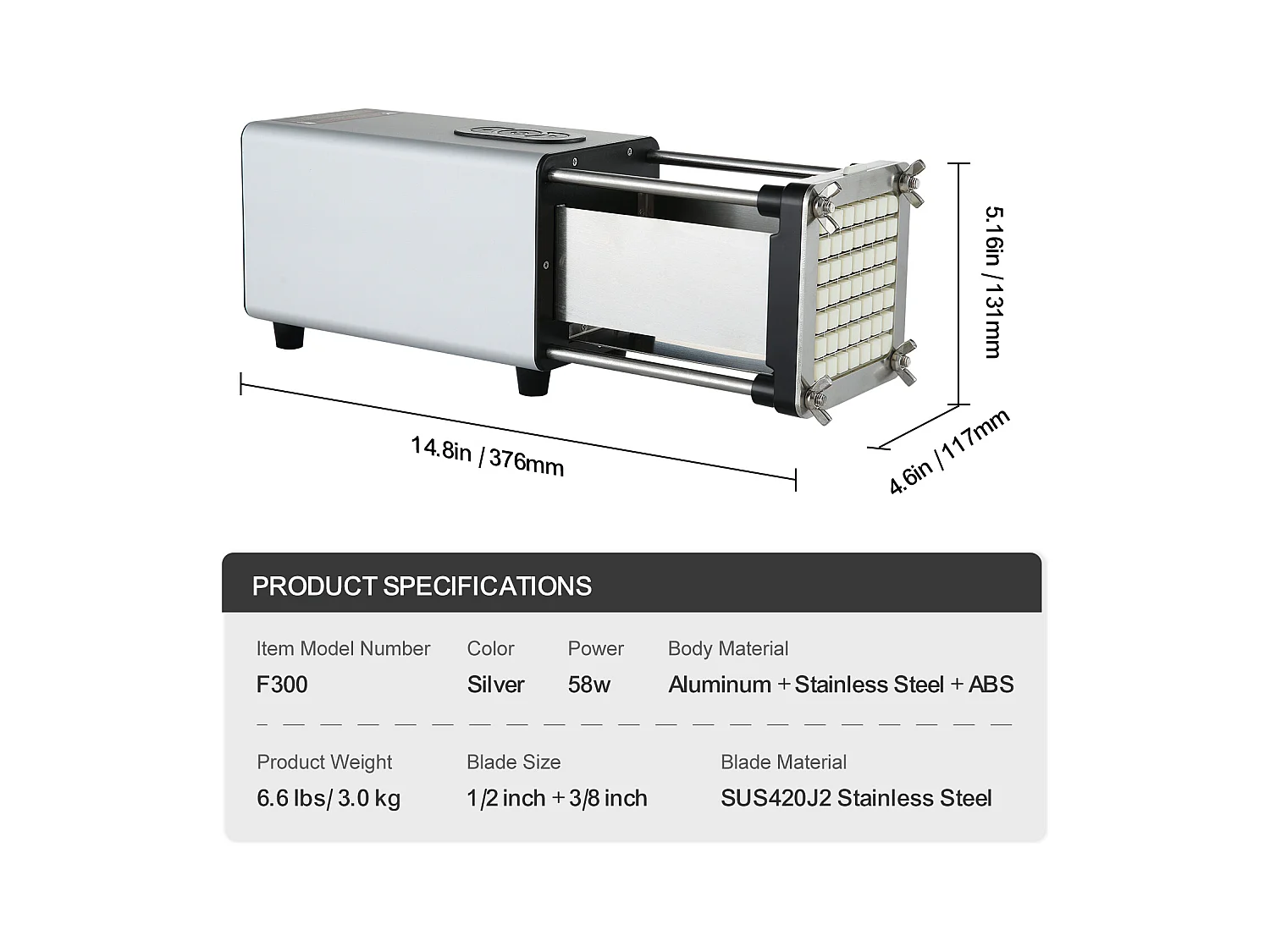 Coupe-Frites électrique SucceBuy, Hachoir à Pommes de Terre et Légumes en Acier Inoxydable