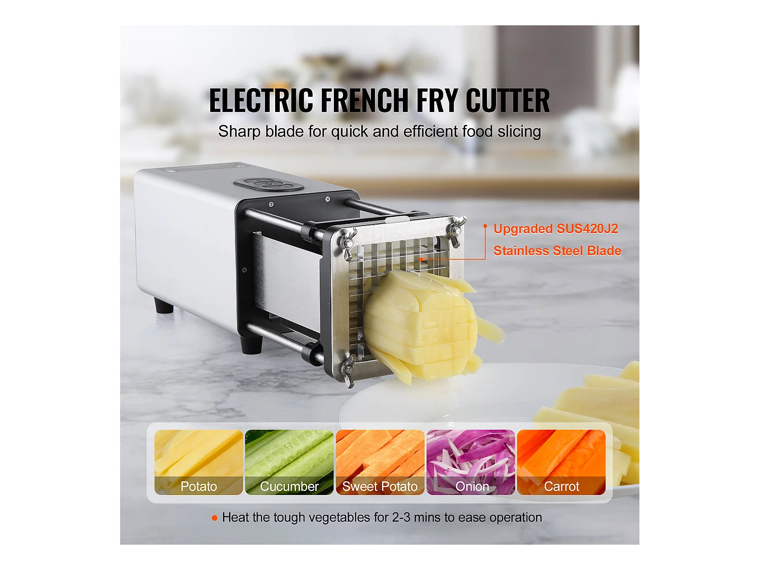 Coupe-Frites électrique SucceBuy, Hachoir à Pommes de Terre et Légumes en Acier Inoxydable