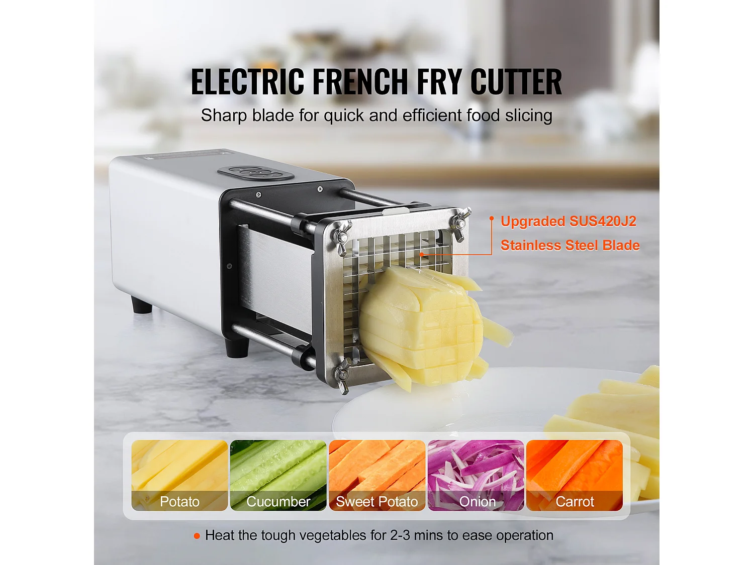 Coupe-Frites électrique SucceBuy, Hachoir à Pommes de Terre et Légumes en Acier Inoxydable