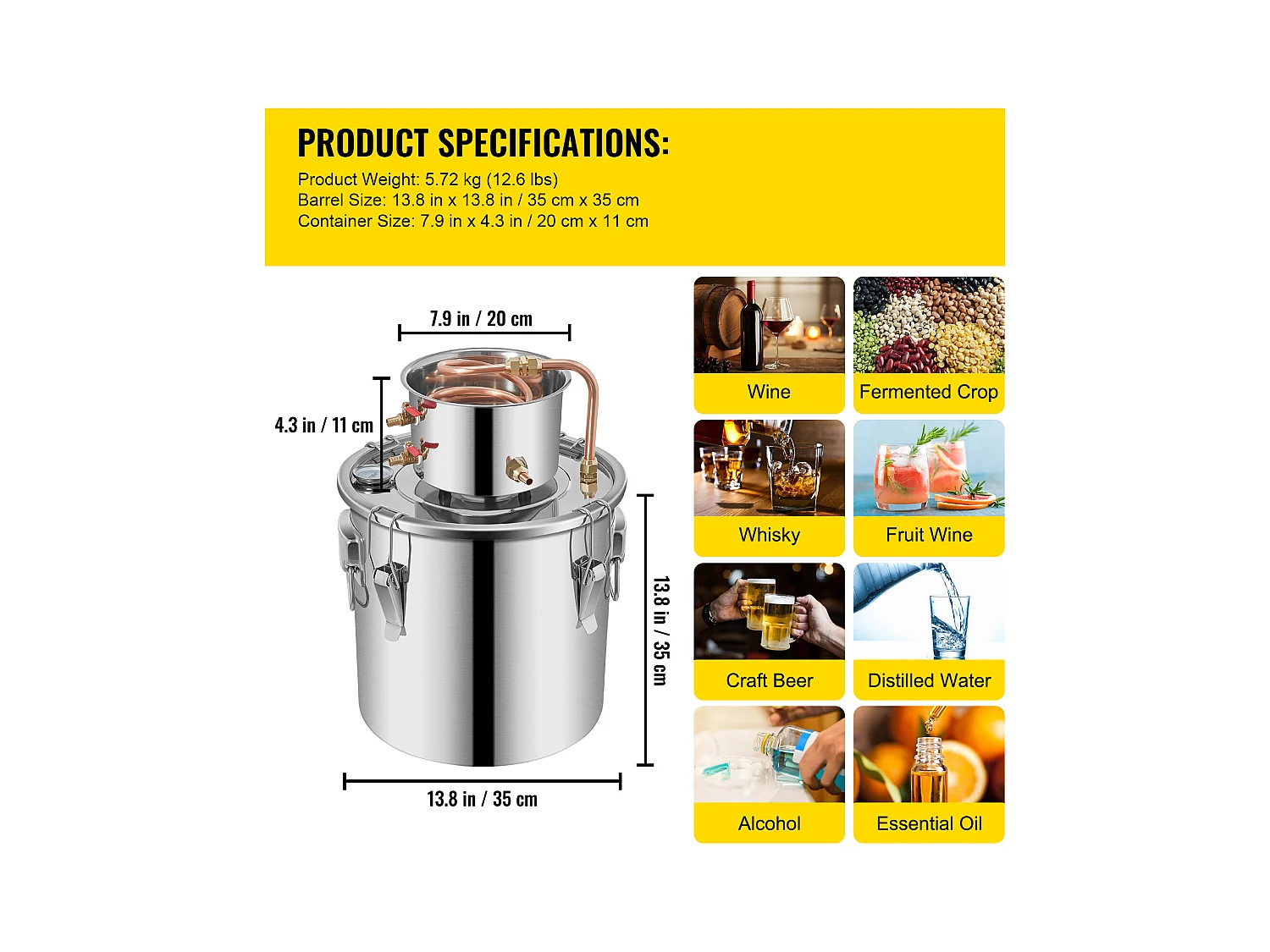 Distillateur d'Alcool SucceBuy, 36 L, Fabrication de Whisky, Pompe à Eau, pour Organiser des Réunions de Famille et des Fêtes Festives